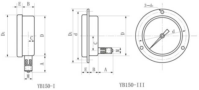 YB-150系列精密压力表外形尺寸